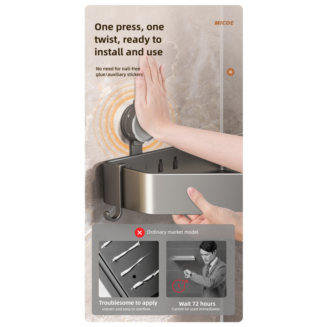 Suction Cup Bathroom Corner Shelf – No Drilling, Heavy-Duty Aluminum