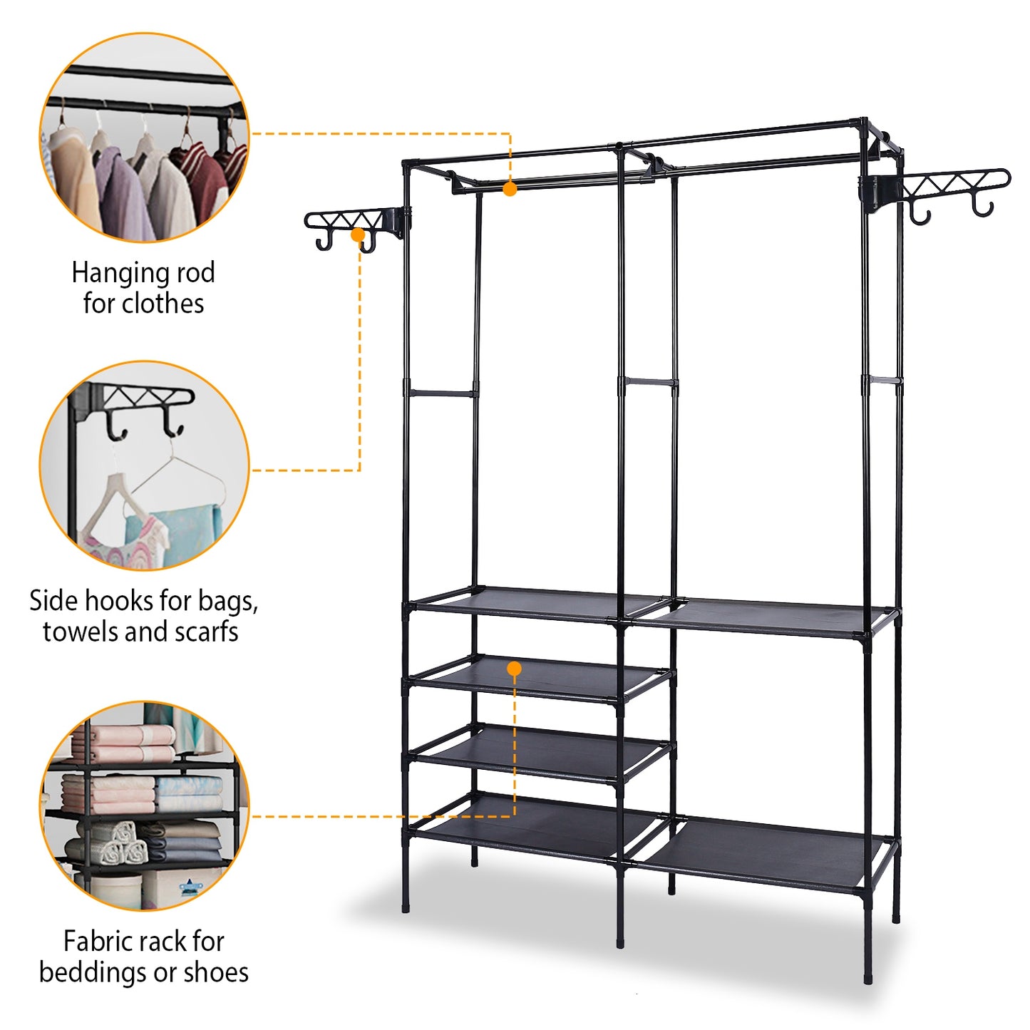 Heavy-Duty Metal Garment Rack with Shelves – Freestanding Clothes & Shoe Organizer