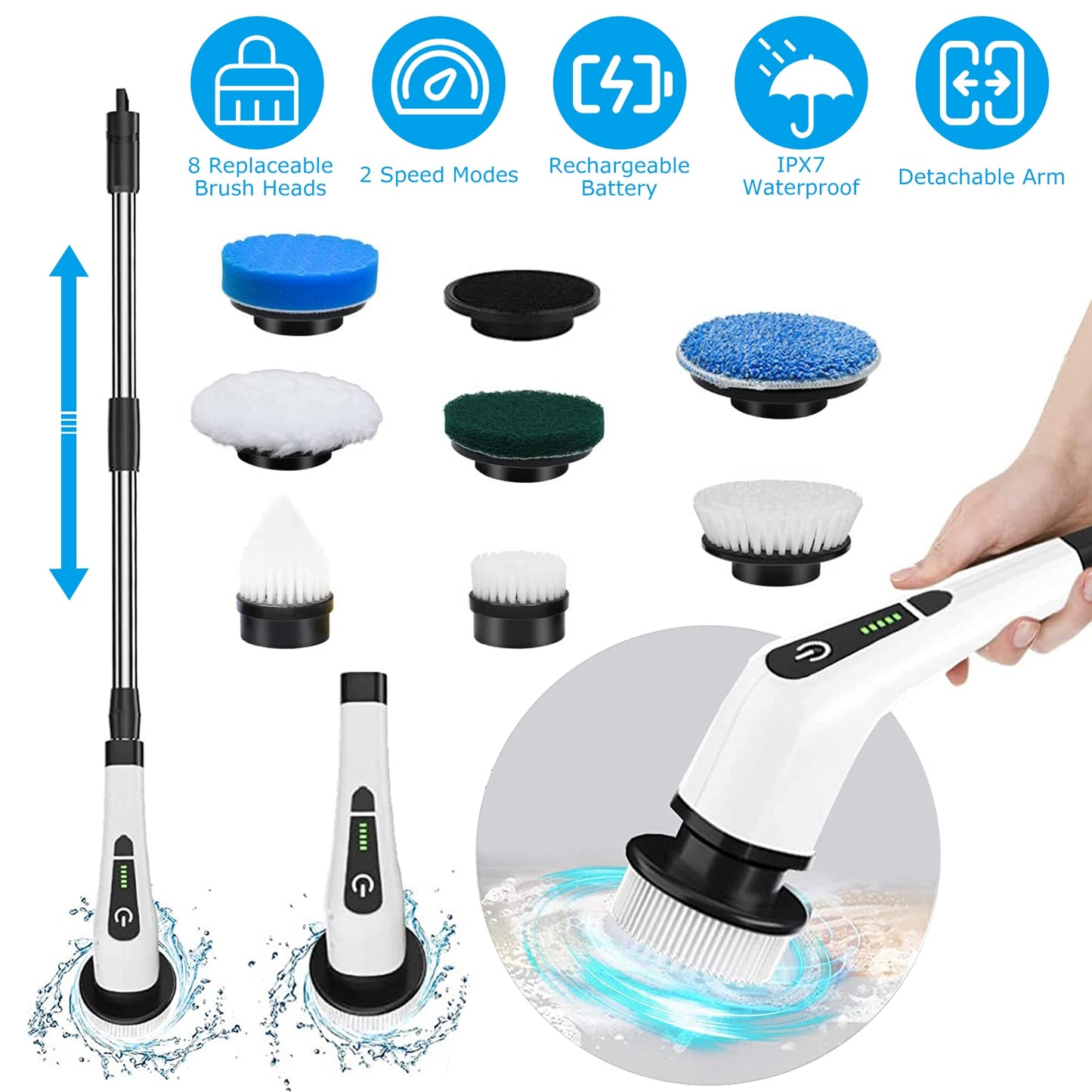 Electric Spin Scrubber – Cordless Rechargeable Cleaning Brush for Bathroom & Kitchen