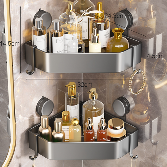 Suction Cup Bathroom Corner Shelf – No Drilling, Heavy-Duty Aluminum