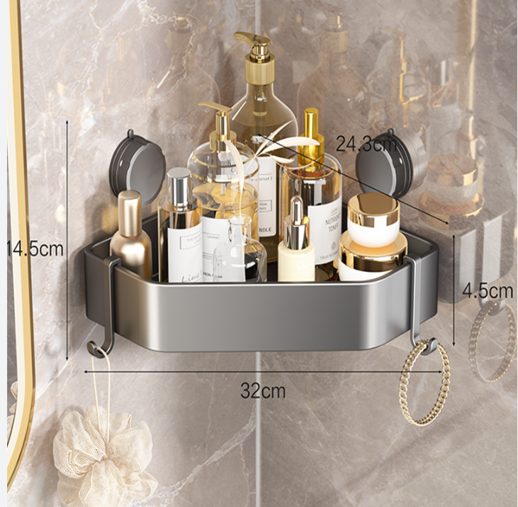 Suction Cup Bathroom Corner Shelf – No Drilling, Heavy-Duty Aluminum
