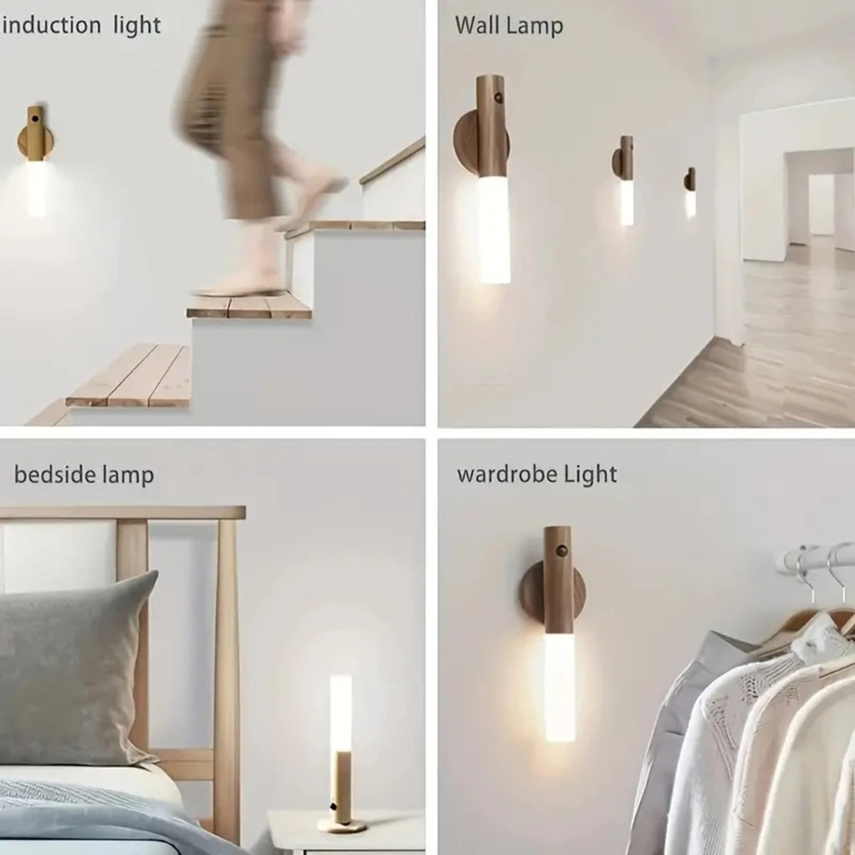 Rechargeable Motion Sensor Night Light – Magnetic Wooden LED Wall Lamp