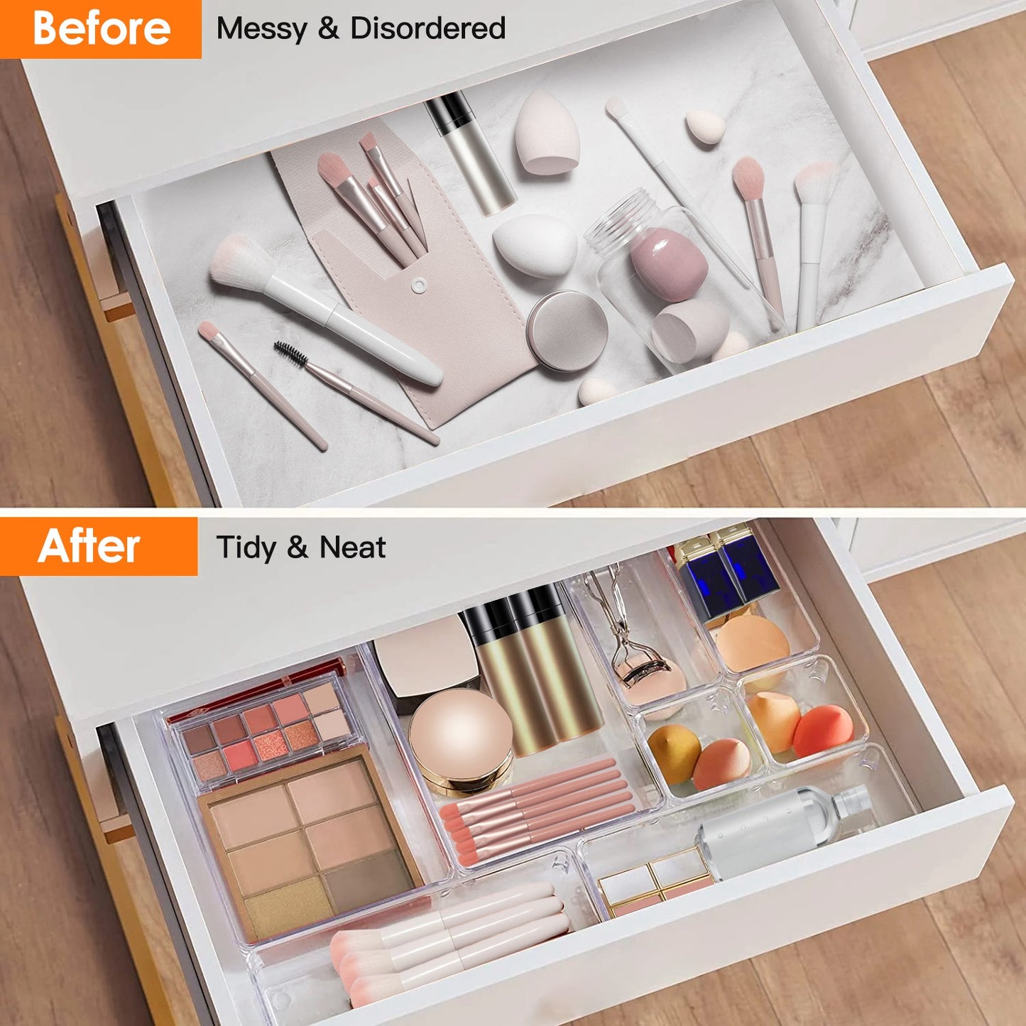 25-Piece Clear Drawer Organizer Set – Plastic Storage Trays in 4 Sizes
