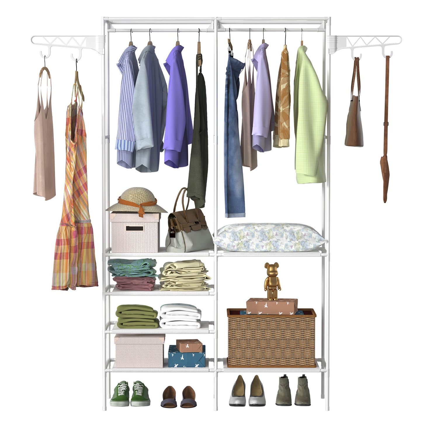Heavy-Duty Metal Garment Rack with Shelves – Freestanding Clothes & Shoe Organizer