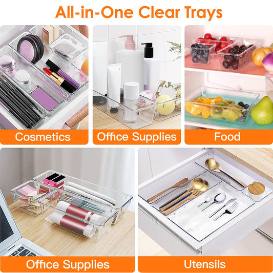 25-Piece Clear Drawer Organizer Set – Plastic Storage Trays in 4 Sizes