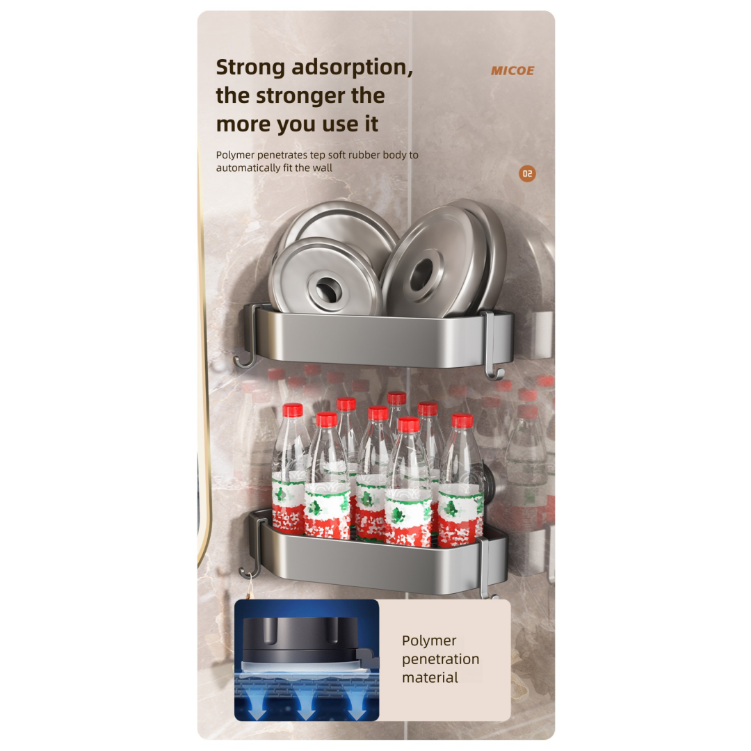 Suction Cup Bathroom Corner Shelf – No Drilling, Heavy-Duty Aluminum