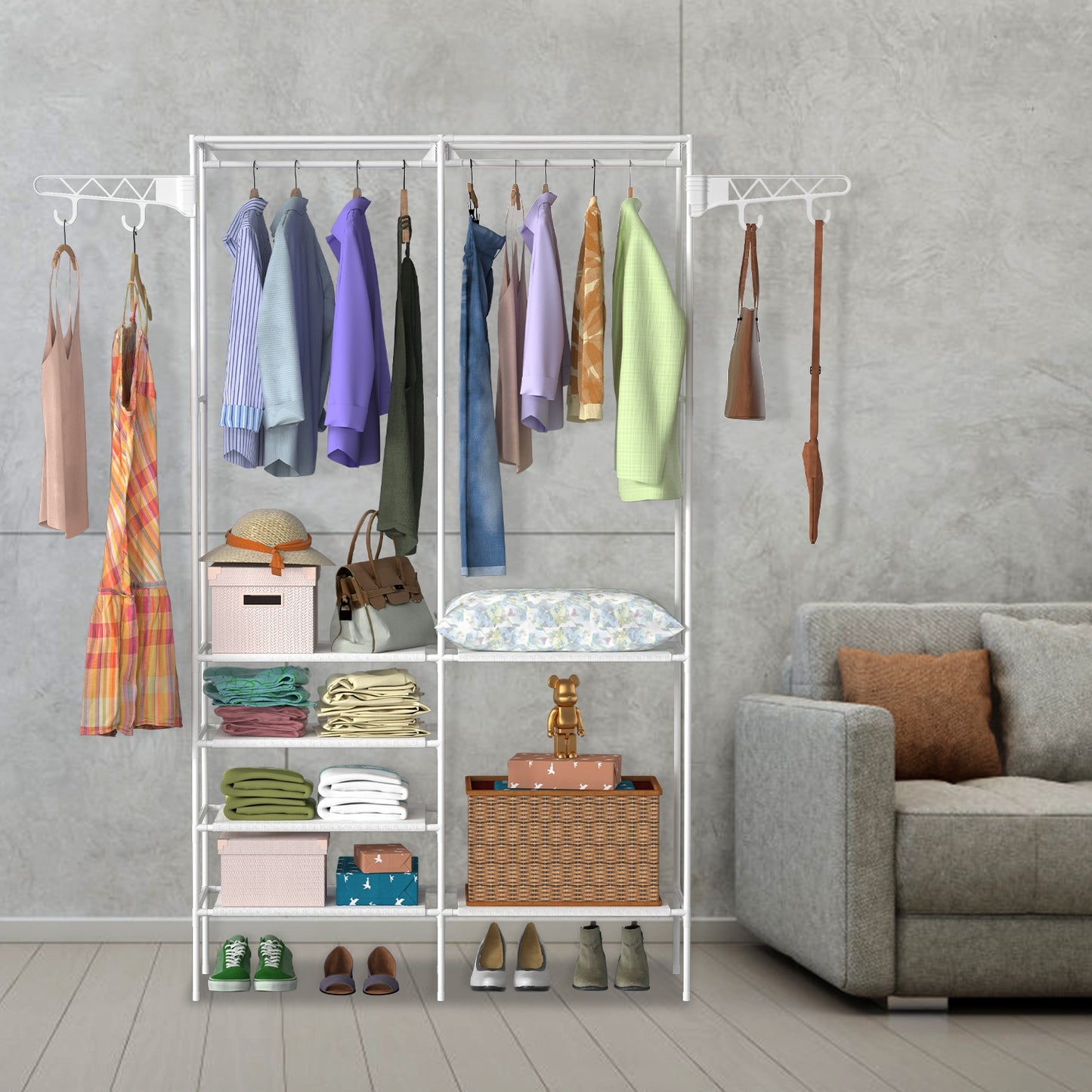 Heavy-Duty Metal Garment Rack with Shelves – Freestanding Clothes & Shoe Organizer