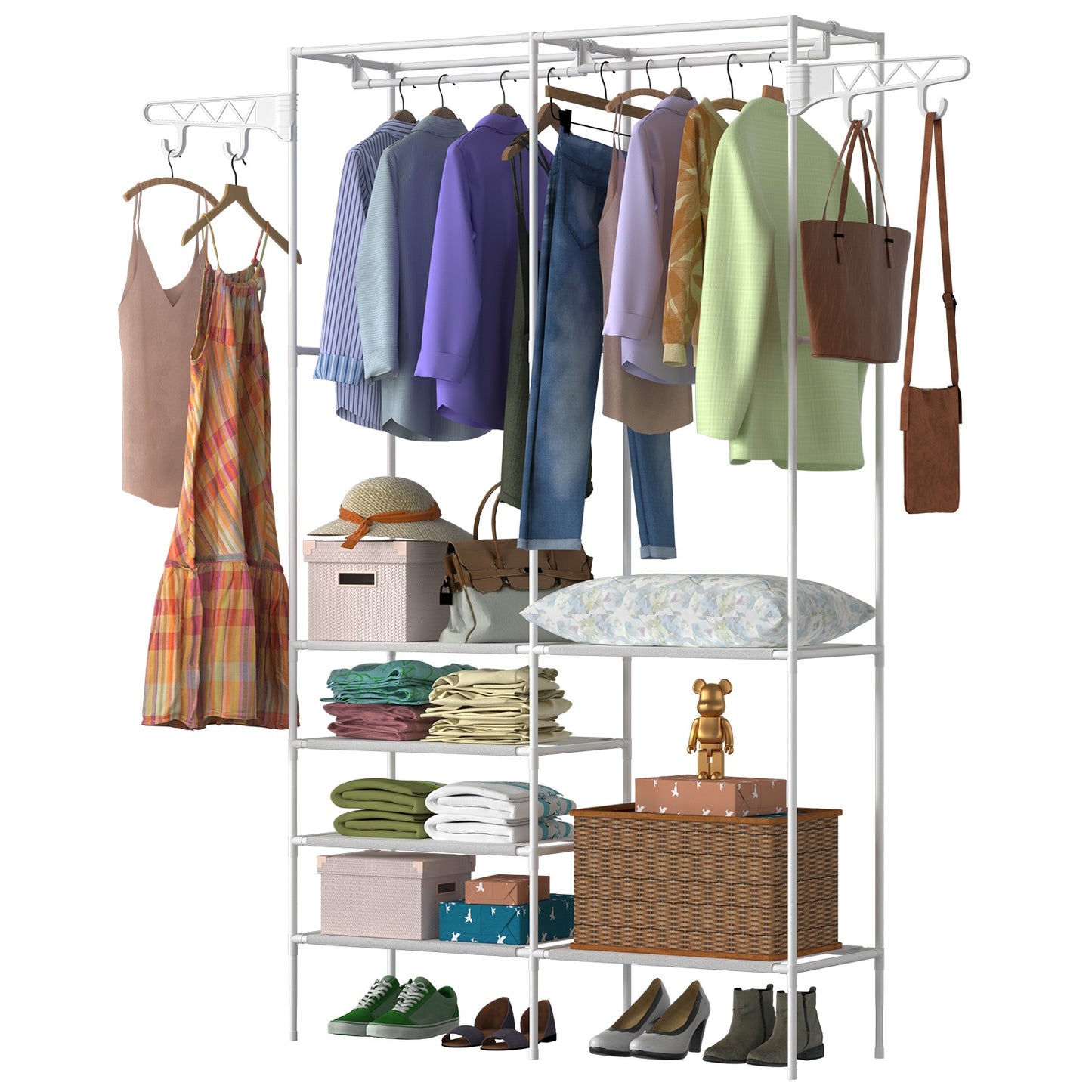 Heavy-Duty Metal Garment Rack with Shelves – Freestanding Clothes & Shoe Organizer