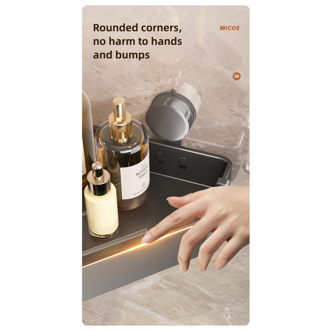 Suction Cup Bathroom Corner Shelf – No Drilling, Heavy-Duty Aluminum