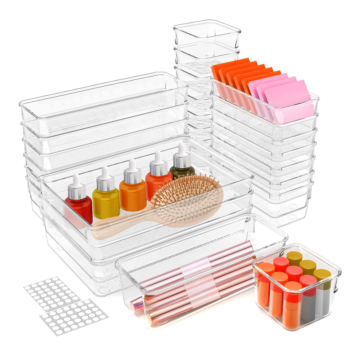 25-Piece Clear Drawer Organizer Set – Plastic Storage Trays in 4 Sizes