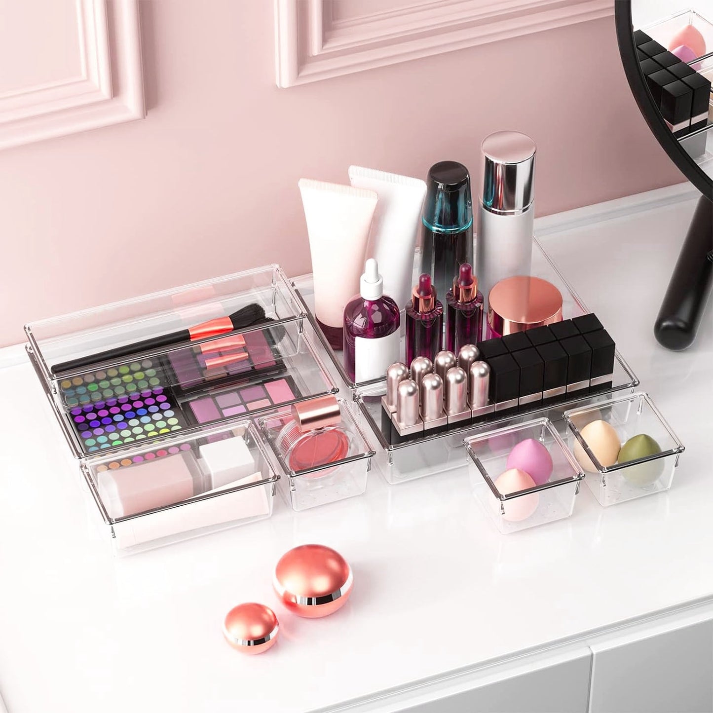 25-Piece Clear Drawer Organizer Set – Plastic Storage Trays in 4 Sizes