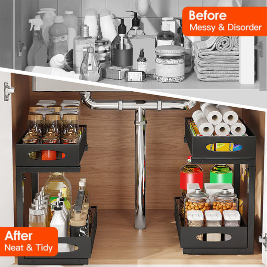 under sink organizer - Adjustable 2-tier pull-out storage Rack